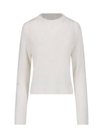 Lisa Yang White Cropped Fine Knit Sweater