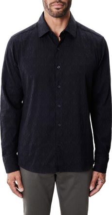 Robert Barakett Calyx Black Puckered Stretch Cotton Blend Button-Up Shirt at Nordstrom, Size Xx-Large