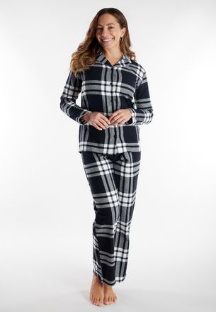 Tom Tailor Schlafanzug TOM TAILOR Xanthi, Damen, Gr. 44 (XXL), grau (grau, dunkel, karo), Obermaterial: 100% Baumwolle, bequem lang, V-Ausschnitt, Homewear-Sets 