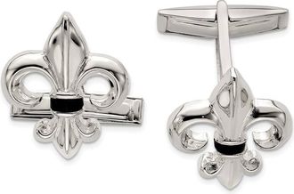Diamond2Deal Sterling Silver Fleur De Lis Onyx Cuff Links