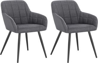 Woltu Woltu - 2 X Sillas De Comedor Nordicas Estilo Vintage Juego De 2 Silla De Cocina Silla Tapizada Con Reposabrazos Tapizadas Lino Estructura De Metal Gr