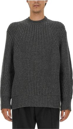 Alexander McQueen Crewneck Rib Knit Sweater - Heren - Ronde hals truien - Grijs - S - Wol - Truien & Vesten