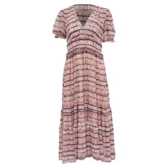 Ulla Johnson Elodie V-Neck Midi Dress in Pink Silk