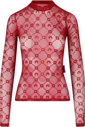 Marine Serre Red Semi-Transparent Monogram Fitted Top