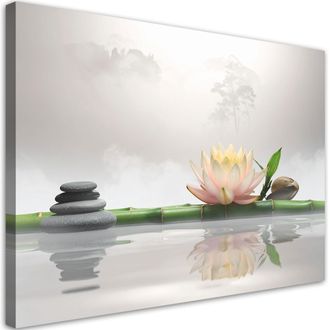 Feeby Cuadro Sobre Lienzo, Flor De Loto Piedras Bamb&uacute; Zen Spa, 100x70