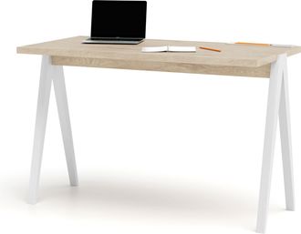 HERDASA Escritorio 635 De La Colecci&oacute;n Comp&aacute;s, Roble De Melamina Y Patas De Haya Blancas