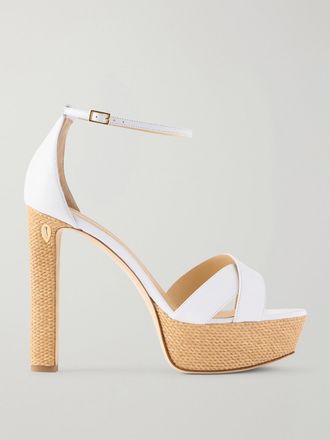 Jennifer Chamandi Sandali Platform In Pelle E Rafia Leo - Bianco