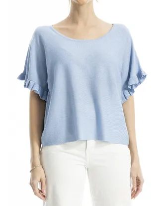 Max Studio Flutter Sleeve Linen-Blend Top