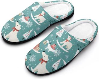 Generic Christmas Polar Bear Mens House Slippers Memory Foam Washable Cotton Slip on Home Shoes