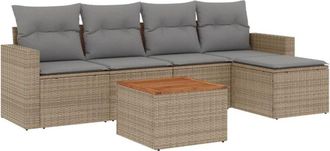 vidaXL Juego De Sof&aacute;s Jard&iacute;n Con Cojines Beige Mezcla 6 Pzas Rat&aacute;n Pe Vidaxl