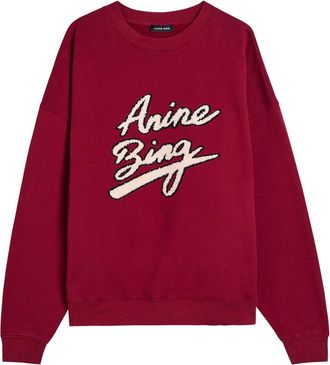 Anine Bing Miles Logo-appliqu&eacute;d Cotton Sweatshirt - Burgundy - S (UK8-10 / S)