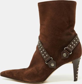 Sergio Rossi Brown Suede And Leather Studded Ankle Boots