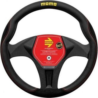 OEM Funda De Volante En Pvc - Momo - 38-39 Cm - Negro Y Rojo - Microfibra - Costuras Rojas - Agarre C&oacute;modo