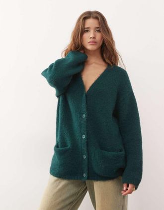 Monki Cardigan oversize in maglia color verde bosco
