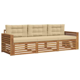 vidaXL Conjunto De Sof&aacute;s De Exterior Con Coj&iacute;n 3 Pcs Natural Y Beige Vidaxl