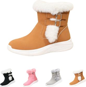 Generic Womens Winter Snow Boots Warm Faux Fur Lined Short Boots Ladies Comfortable Insulated Mid-Calf Booties Outdoor Anti Slip Waterproof Shoes with Side Zi