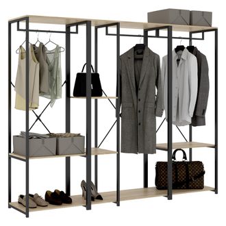 Dmora Armario Grande Fairfax, Dormitorio 4 Estantes, Perchero, Cajones, 40x167h Cm Roble Marr&oacute;n