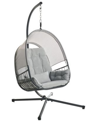 Beliani Silla colgante con soporte Tela Gris claro