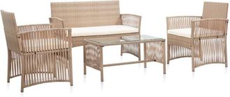 vidaXL Set muebles de jardín 4 piezas y cojines ratán sintético beige Vidaxl