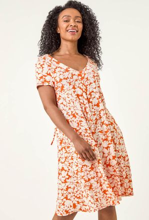 Roman Floral Print Swing Pocket Dress