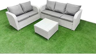 Fimous Fimous 5 Seater PE Rattan Wicker Garden Furniture Patio Conservatory Sofa Set with Square Coffee Table 3 Seater Sofa Love Sofa 2 Side Table