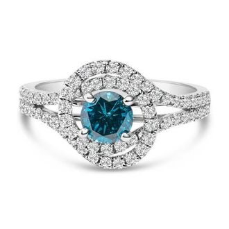 House of Brilliance 14K White Gold 1-1/3 Cttw White & Blue Diamond Cocktail Ring at Nordstrom, Size 7.25