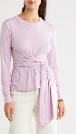 Go Couture Tie Front Long Sleeve Knit Top in Lavendar at Nordstrom Rack, Size X-Large