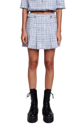 Maje Pleated Tweed Miniskirt in Blue at Nordstrom Rack, Size 0 (Fits Like 0 Us) / 34 Eu
