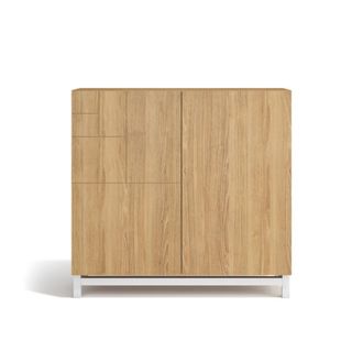 HERDASA Zapatero de melamina roble dorado patas blanco 90x90x27 cm