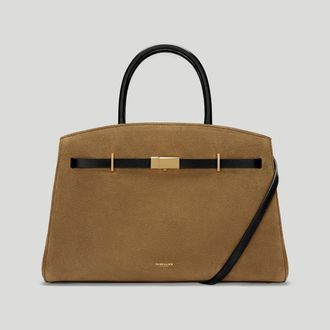 DeMellier The Midi Hudson in Tobacco Suede & Black Smooth Leather Crossbody bag