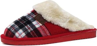 Jo & Joe Ladies Wicklow Tartan Faux Fur Trim Slip On Mule Slippers Shoes Size 3-8 (UK 7, Red Tartan)