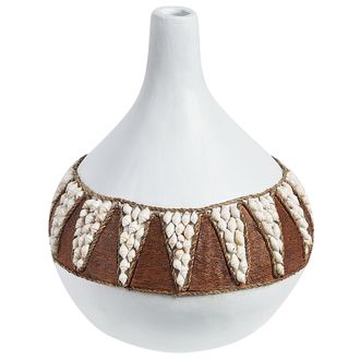 Beliani Jarr&oacute;n De Terracota Blanco Madera Oscura 33 Cm A Mano Patr&oacute;n R&uacute;stico Simpang