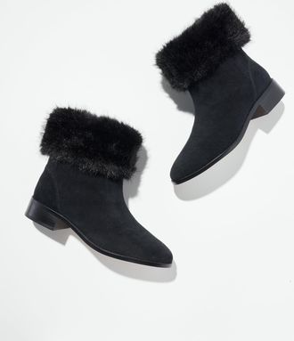 Talbots Tish Fur Suede Ankle Boots - Black - 10 1/2 M Talbots