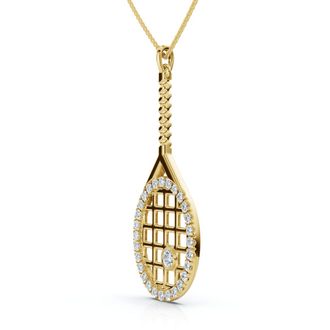 Pompeii3 1/4Ct Diamond Pav&eacute; Tennis Racket Pendant Necklace 14k Gold Lab Grown Size: 3/4 Tall