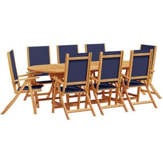 vidaXL Juego Comedor De Jard&iacute;n 9 Pzas Madera Maciza Acacia Y Textileno Vidaxl