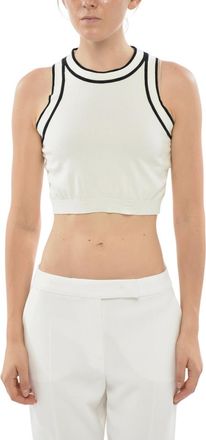 Max Mara White Solid Crew Neck Top