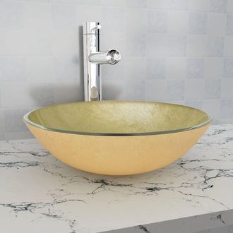 Berkfield Home Basin Tempered Glass 42 cm Gold