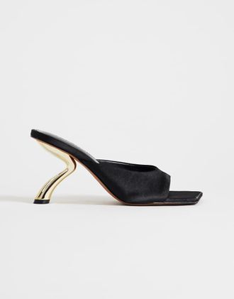 Topshop Nicole - Sabot con tacco medio angolato in raso neri-Nero