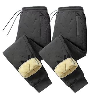 Generic Mens Black Quilted Winter Pants, Warm Fleece Lined S-Now Trousers with D-rawstring Waist & Zipper Pockets, Thick Insulated Joggers for Cold Weather, O