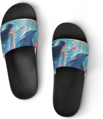 Generic Mermaid And Whale Shower Shoes Slipper for Women Men Beach Slippers Quick Drying Non Slip Open-Toe Sandals