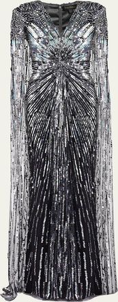 Jenny Packham Gold Rush Embellished Cape Gown