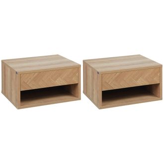 HOMCOM Floating Bedside Table Set of 2 Wall Mounted Nightstand W/ Drawer Natural | TJ Hughes