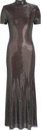 Self Portrait Rhinestone-embellished Mesh Midi Dress - Grey - 16 (UK16 / XL)