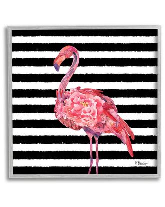 Stupell Industries Blossoming Pink Flamingo Stripes Framed Giclee Wall Art By Paul Brent