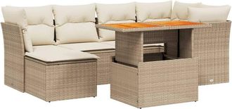 vidaXL Vidaxl - Set Sof&aacute;s De Jard&iacute;n 7 Piezas Y Cojines Rat&aacute;n Sint&eacute;tico Beige
