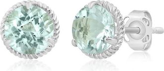 MAX + STONE 14k Yellow or White Gold 6mm Roped Halo Gemstone Round Stud Earrings