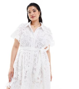 In The Style Vestito camicia in pizzo bianco