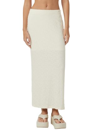 QS by s.Oliver Midirock QS, Damen, Gr. 34, beige (light sand), Jersey, Obermaterial: 98% Polyester, 2% Elasthan, unifarben, schmal 3/4-L&auml;nge, R&ouml;cke Midirock, in Stru