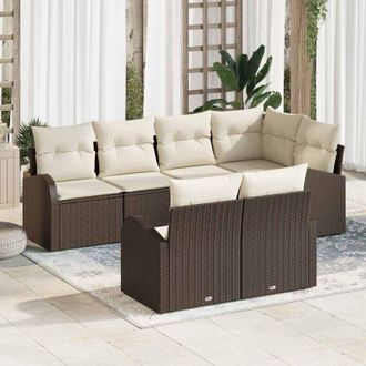 vidaXL Vidaxl - Conjunto De Sof&aacute; De Jard&iacute;n 7 Pcs Marr&oacute;n Y Blanco Polirat&aacute;n