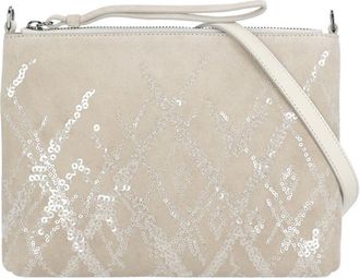 PANICALE Rectangular Beige Leather Pochette With Geometric Sequin Design